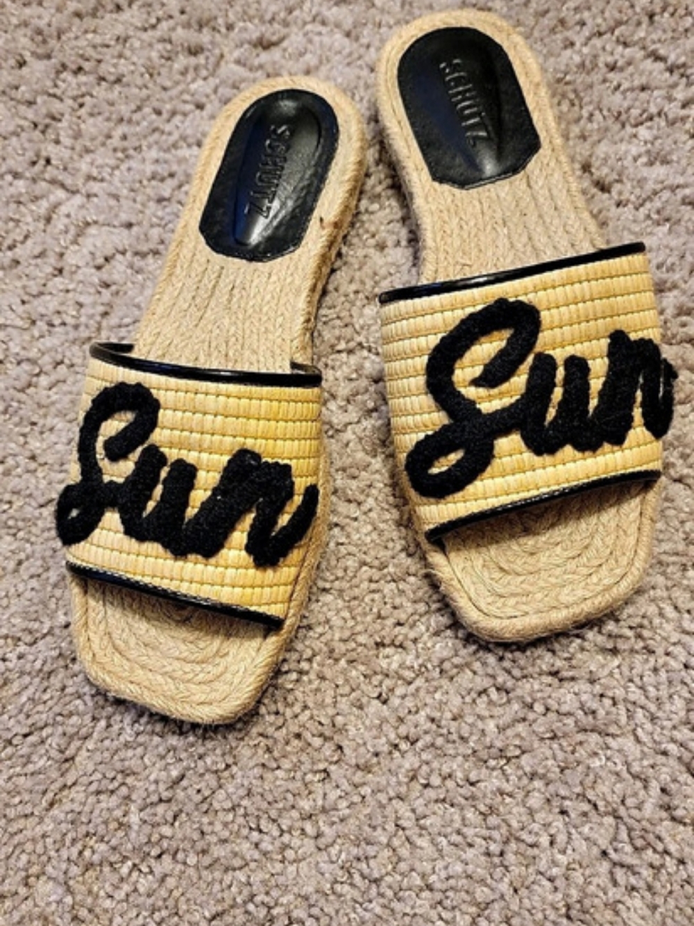 Schutz Sun Espadrille Slide Sandal Sandals Jute & Black